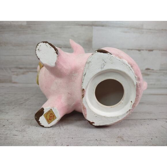 Vintage Ries Japan Flocked Handpainted Pig Piggy Bank Ceramic Pink MISSING PLUG - Picture 6 of 7